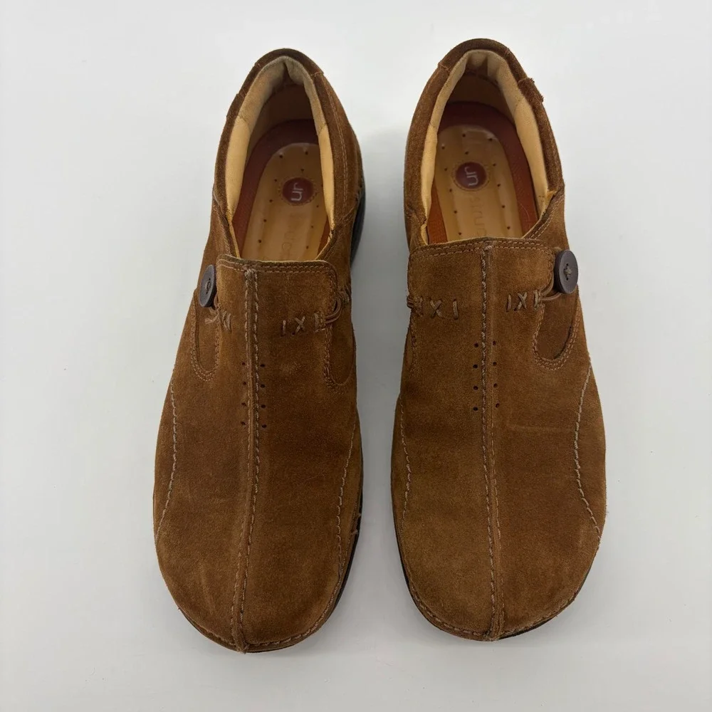 Clarks Womens 9.5M Brown Suede Unstructured Un Loop Loafers Button Slip On 87573